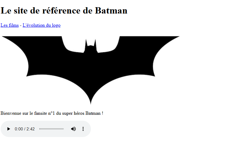 Capture d'écran du site Batman de créé par Julie BOUILLON