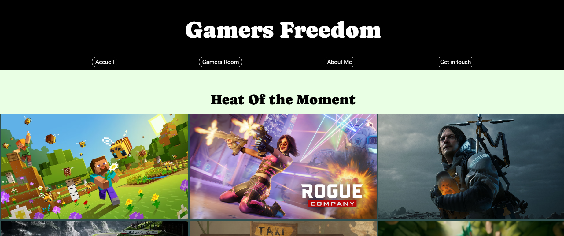 Capture d'écran du site Gamers Room de créé par Julie BOUILLON