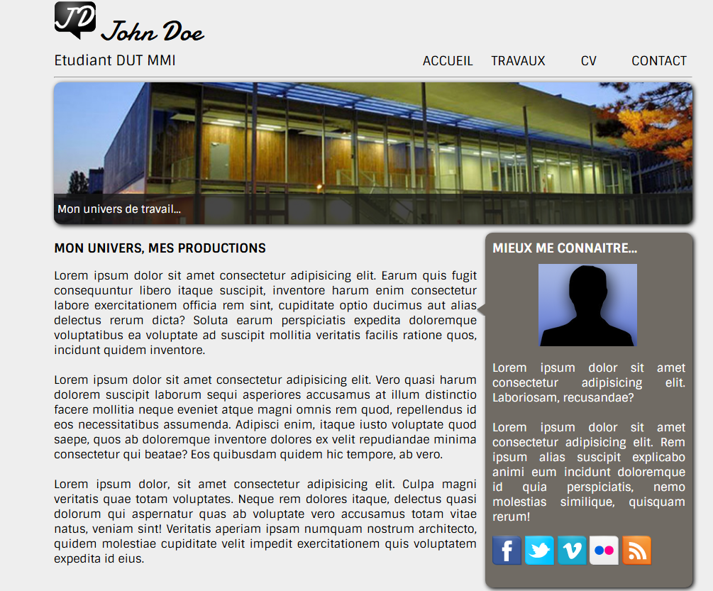 Capture d'écran du site John Doe de créé par Julie BOUILLON