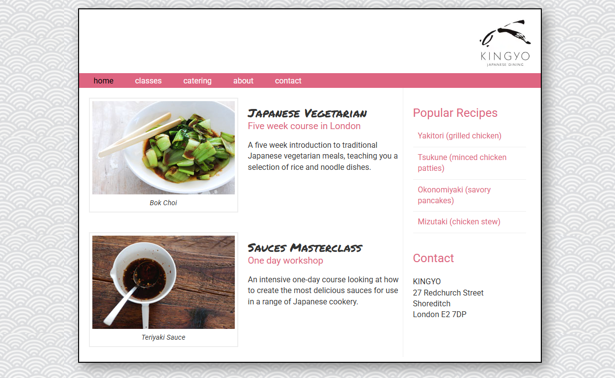 Capture d'écran du site Yoko's Kitchen de créé par Julie BOUILLON